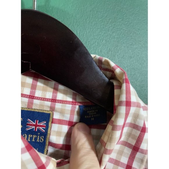 T. Harris London - Men's Red/Beige/White Plaid Short Sleeve Button Down - Size M - Picture 4 of 6